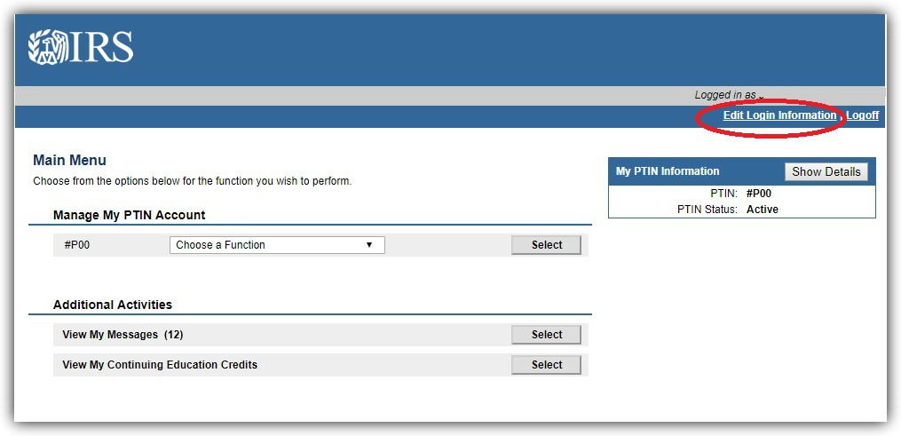 Updating email on your IRS PTIN Renewal 2017